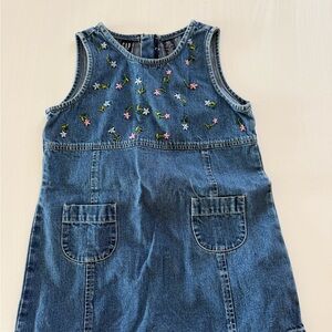 GAP Denim Skirt Dress with Embroidered Flowers - Blue vintage